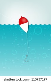 Float fishing with a hook underwater. Vector applique.