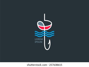 Float fishing linear template logo. Vector icon. Colorful angling symbol.