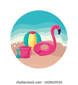 float flemish with ball and bucket in beach