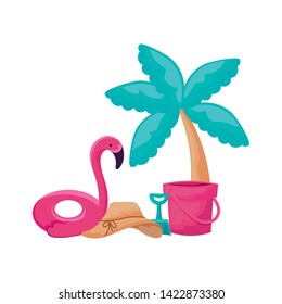 float flemish with palm tropical and icons vacation