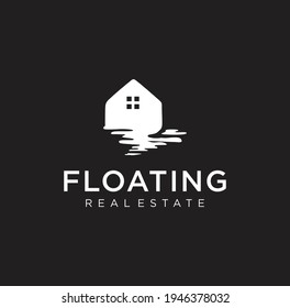 Plantilla de diseño de logotipo Float House en el fondo negro. Logotipo de silueta inmobiliaria