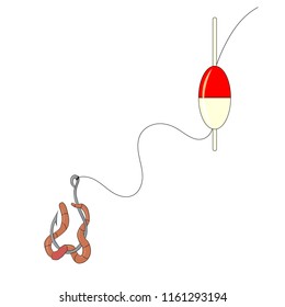 Float and hook with bait isolated on white background