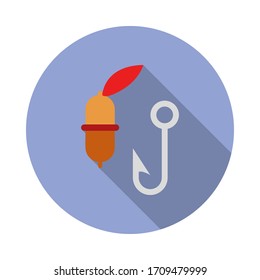 float and hook flat long shadow icon. Simple color vector of summer icons for ui and ux, website or mobile application