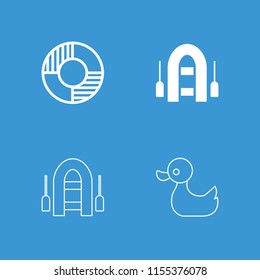 Float icon. collection of 4 float filled and outline icons such as lifebuoy, inflatable boat. editable float icons for web and mobile.
