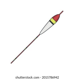 Float icon. Multicolored cartoon image of an oblong long-stemmed fishing float. Isolated vector illustration on a clean white background.