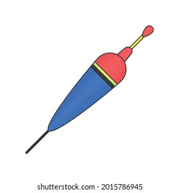 Float icon. A multi-colored cartoon image of a standard size short-stemmed fishing float. Isolated vector illustration on a clean white background.