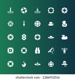 Float Icon Set. Collection Of 25 Filled Float Icons Included Pamela, Lifesaver, Duck, Fishing, Fishing Rod, Lifejacket, Floats, Lifebuoy, Ducky, Floating, Buoy