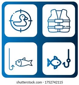 float icon set. Collection of Duck, Life vest, Fishing icons