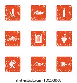 Float icons set. Grunge set of 9 float vector icons for web isolated on white background
