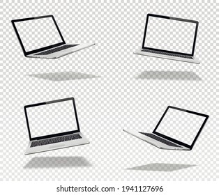 Float Or Levitate Laptop Mock Up With Transparent Screen Isolated