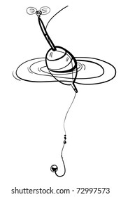 Float on water. Fishing tackle. Float cartoon. A children's sketch