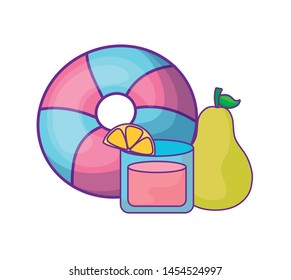 float with pear fruit and juice glass