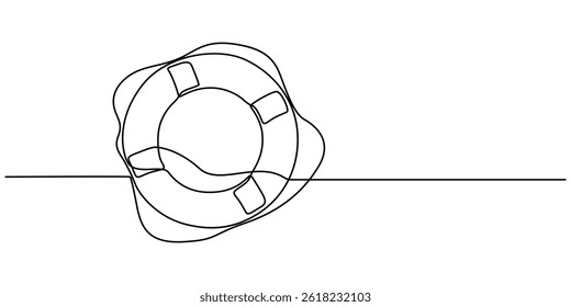 float ring continuous one line drawing, One continuous line drawing of a lifebuoy in a minimalist vector style symbolizing safety and water rescue, Continuous one line drawing flamingo toy. Summer pro