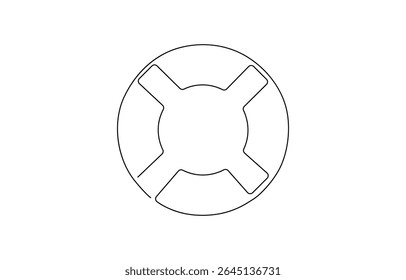 float ring continuous one line drawing, One continuous line drawing of a lifebuoy in a minimalist vector style symbolizing safety, Buoy Continuous Line Drawing with Editable Stroke.