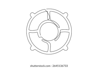 float ring continuous one line drawing, One continuous line drawing of a lifebuoy in a minimalist vector style symbolizing safety, Buoy Continuous Line Drawing with Editable Stroke.