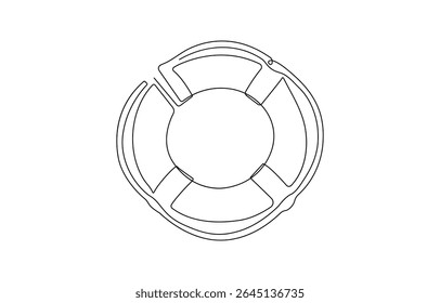 float ring continuous one line drawing, One continuous line drawing of a lifebuoy in a minimalist vector style symbolizing safety, Buoy Continuous Line Drawing with Editable Stroke.
