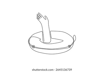 float ring continuous one line drawing, One continuous line drawing of a lifebuoy in a minimalist vector style symbolizing safety, Buoy Continuous Line Drawing with Editable Stroke.