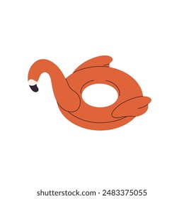 Float ring with pink flamingo form. Inflatable circle with animal shape for swimming pool party. Funny rubber buoy for summer beach activities. Flat isolated vector illustration on white background