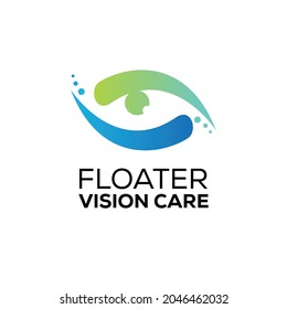 logotipo de cuidado de visión flotante, vector de limpieza interactiva de ojos