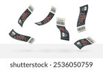 Floating 3d cinema tickets with bar code isolated on white background. 3d movie tickets in air. Vector illustration
