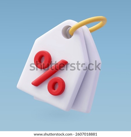 Floating 3D price tag with bold red percent symbol, perfect for marketing, discount deals, and ecommerce promotions

