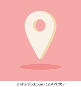 Floating 3D vector Location icon symbol with cream color and pink background