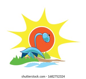 Floating abstract dinosaur in the background of the sun
