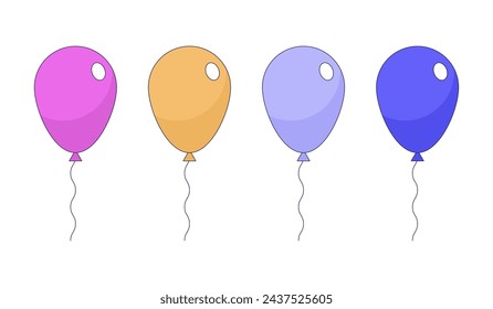 Floating air balloons 2D linear cartoon objects set. Birthday party accessories. Festive decor isolated line vector elements white background. Holiday symbols color flat spot illustration collection