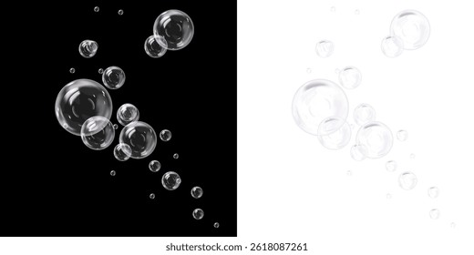Bolhas de ar flutuante PNG isolado em branco para higiene, Spa e design de relaxamento