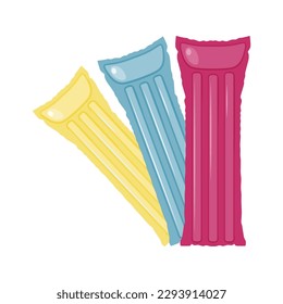 Colchón de aire flotante. Ilustración vectorial de un conjunto de colchones de natación de color sobre un fondo blanco.