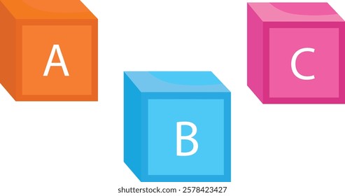  floating alphabet blocks A, B, and C. This represents playful learning, childhood development, and early education concepts.