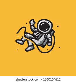 Floating astronaut cartoon character icon and logo vector illustration