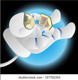 Floating astronaut reading a book in the open space, concept of repose vector illustration 
