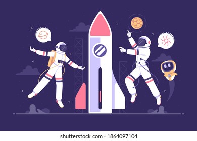 Floating Astronaut with rocket concept illustration