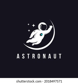 Floating astronaut in space logo vector icon on dark background