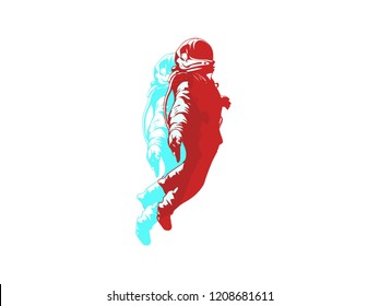 Floating Astronaut in the space. Spaceman. Blue and red colors graphic
- Galaxy Vector