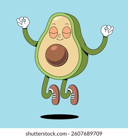 Floating avocado fruit cartoon mascot