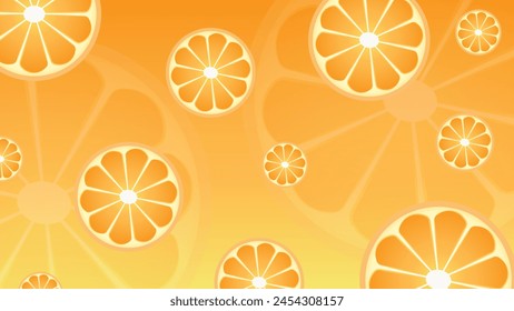 Floating background image of orange slices.Applicable for advertising. Vector illustration.