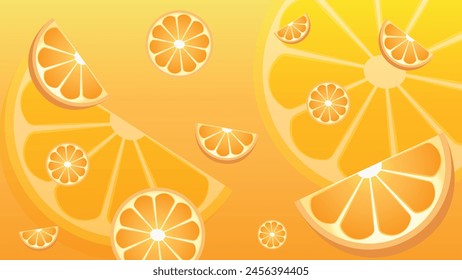 Floating background image of orange slices.Applicable for advertising. Vector illustration.