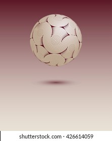 a floating ball of stylized cerebral matter poster background, with waves and cir-convolutions, in wine red and ivory