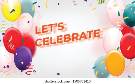 Floating balloons with confetti for celebrating