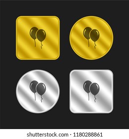 Floating balloons gold and silver metallic coin logo icon design