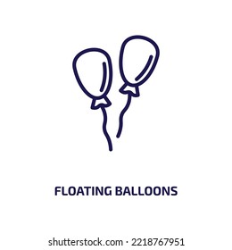 icono de globos flotantes de la colección general. Globos flotantes lineales delgados, globo, icono del contorno del cielo aislado en fondo blanco. Signo de globos flotantes vectoriales de línea, símbolo para web y móvil
