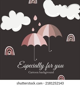 floating balloons and umbrella with clouds cartoon background