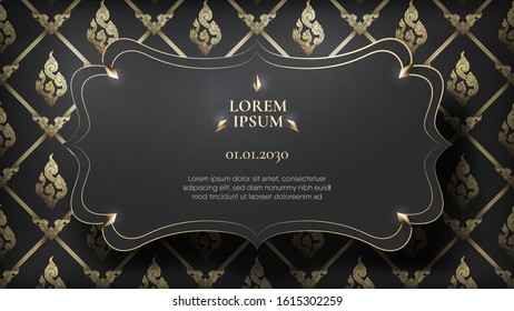 Floating black frame on abstract traditional Thai pattern background