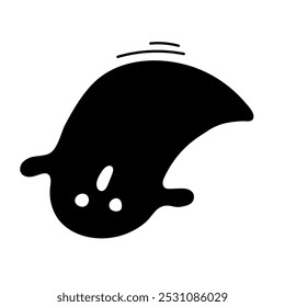A floating black ghost with a surprised face