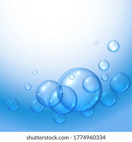 floating blue water shiny bubbles background design