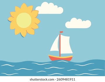 Floating Boat Children's Vector Illustration