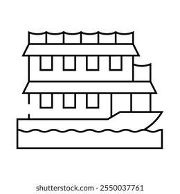 schwimmendes Boot Haus Linie Symbol Vektor. schwimmendes Bootshaus. isoliertes Kontursymbol, schwarze Illustration