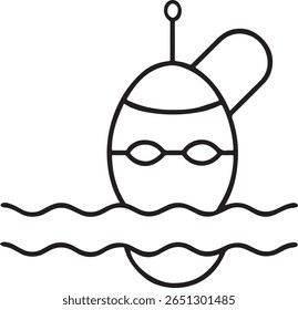 Floating Bobber On Water Black Icon, Fishing Float, Catch Alert, Editable Clean Vector, Minimalist Fishing Equipment Style